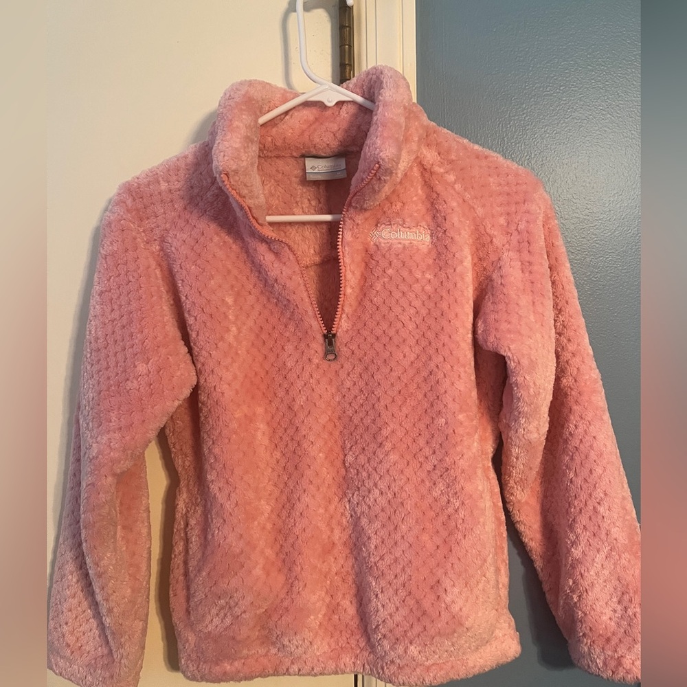 Columbia girls pink quarter-zip fluffy fleece size M (10-12)